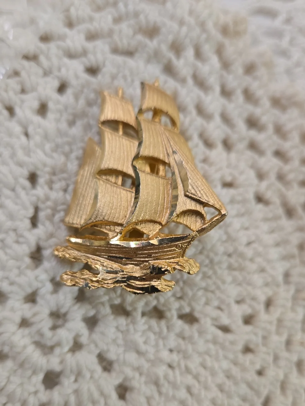 Gold Ship Brooch Pin